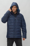 Оптом Куртка спортивная мужская с капюшоном темно-синего цвета 62187TS в Казани, фото 7