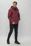 Оптом Куртка спортивная мужская с капюшоном бордового цвета 62188Bo в Екатеринбурге, фото 4