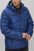 Оптом Куртка спортивная мужская с капюшоном синего цвета 62188S, фото 10