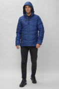 Оптом Куртка спортивная мужская с капюшоном синего цвета 62188S в Казани, фото 6