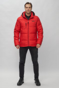 Оптом Куртка спортивная мужская с капюшоном красного цвета 62190Kr в Екатеринбурге