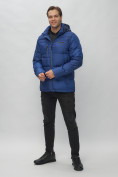 Оптом Куртка спортивная мужская с капюшоном синего цвета 62190S в Екатеринбурге, фото 3