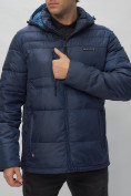 Оптом Куртка спортивная мужская с капюшоном темно-синего цвета 62190TS в Казани, фото 9