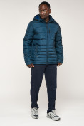 Оптом Куртка спортивная мужская с капюшоном темно-синего цвета 62220TS в Казани, фото 2