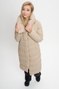 Оптом Куртка удлиненная женская зимняя  уценка бежевого цвета 626B, фото 7