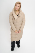 Оптом Куртка удлиненная женская зимняя  уценка бежевого цвета 626B, фото 8