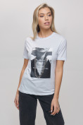Оптом Женские футболки с принтом белого цвета 65016Bl в Казани, фото 5