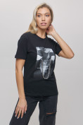 Оптом Женские футболки с принтом черного цвета 65016Ch в Екатеринбурге, фото 4