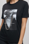 Оптом Женские футболки с принтом черного цвета 65016Ch в Екатеринбурге, фото 5
