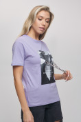 Оптом Женские футболки с принтом фиолетового цвета 65016F в Екатеринбурге, фото 5