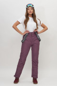 Оптом Полукомбинезон брюки горнолыжные женские темно-фиолетового цвета 66215TF в Казани, фото 5