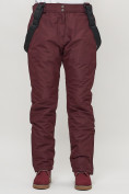 Оптом Полукомбинезон брюки горнолыжные женские big size бордового цвета 66413Bo в Казани, фото 5
