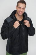 Оптом Куртка спортивная мужская с капюшоном черного цвета 6652Ch в Екатеринбурге, фото 7