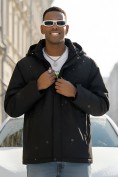 Оптом Куртка спортивная мужская зимняя большого размера черного цвета 66613Ch