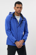 Оптом Ветровка спортивная с капюшоном мужская синего цвета 671S, фото 11