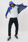 Оптом Ветровка спортивная с капюшоном мужская синего цвета 671S, фото 9
