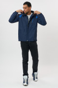 Оптом Ветровка спортивная с капюшоном мужская темно-синего цвета 671TS в Казани, фото 8