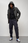 Оптом Парка мужская с капюшоном демисезонная темно-серого цвета 6830TC в Астане