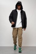 Оптом Куртка молодежная мужская весенняя с капюшоном черного цвета 702Ch, фото 11
