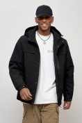 Оптом Куртка молодежная мужская весенняя с капюшоном черного цвета 702Ch, фото 12