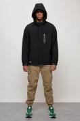 Оптом Куртка молодежная мужская весенняя с капюшоном черного цвета 702Ch в Уфе, фото 9