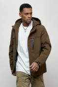 Оптом Куртка молодежная мужская весенняя с капюшоном коричневого цвета 702K, фото 11