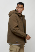 Оптом Куртка молодежная мужская весенняя с капюшоном коричневого цвета 702K, фото 12