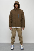 Оптом Куртка молодежная мужская весенняя с капюшоном коричневого цвета 702K, фото 13