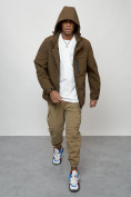 Оптом Куртка молодежная мужская весенняя с капюшоном коричневого цвета 702K, фото 14