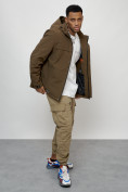 Оптом Куртка молодежная мужская весенняя с капюшоном коричневого цвета 702K, фото 15