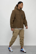 Оптом Куртка молодежная мужская весенняя с капюшоном коричневого цвета 702K, фото 3