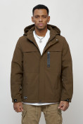 Оптом Куртка молодежная мужская весенняя с капюшоном коричневого цвета 702K, фото 5