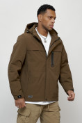 Оптом Куртка молодежная мужская весенняя с капюшоном коричневого цвета 702K в Уфе, фото 7