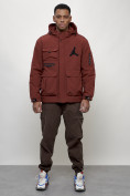 Оптом Куртка спортивная мужская весенняя с капюшоном бордового цвета 705Bo, фото 11