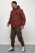 Оптом Куртка спортивная мужская весенняя с капюшоном бордового цвета 705Bo, фото 12