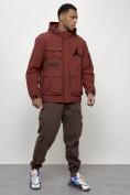 Оптом Куртка спортивная мужская весенняя с капюшоном бордового цвета 705Bo, фото 13