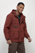 Оптом Куртка спортивная мужская весенняя с капюшоном бордового цвета 705Bo, фото 3