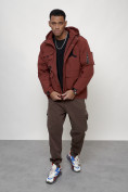 Оптом Куртка спортивная мужская весенняя с капюшоном бордового цвета 705Bo, фото 6