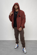 Оптом Куртка спортивная мужская весенняя с капюшоном бордового цвета 705Bo, фото 8