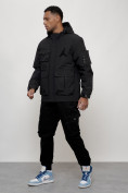 Оптом Куртка спортивная мужская весенняя с капюшоном черного цвета 705Ch, фото 2