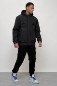 Оптом Куртка спортивная мужская весенняя с капюшоном черного цвета 705Ch в Иркутске, фото 3