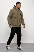 Оптом Куртка спортивная мужская весенняя с капюшоном темно-бежевого цвета 705TB, фото 3