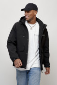 Оптом Куртка молодежная мужская весенняя с капюшоном черного цвета 708Ch в Саратове, фото 13