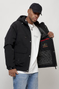 Оптом Куртка молодежная мужская весенняя с капюшоном черного цвета 708Ch в Хабаровске, фото 15