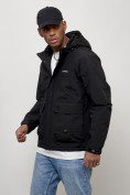 Оптом Куртка молодежная мужская весенняя с капюшоном черного цвета 708Ch в Оренбурге, фото 2