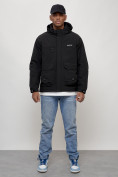 Оптом Куртка молодежная мужская весенняя с капюшоном черного цвета 708Ch в Самаре, фото 5