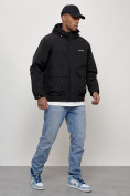 Оптом Куртка молодежная мужская весенняя с капюшоном черного цвета 708Ch в Перми, фото 7