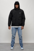 Оптом Куртка молодежная мужская весенняя с капюшоном черного цвета 708Ch, фото 9