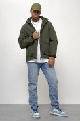 Оптом Куртка молодежная мужская весенняя с капюшоном цвета хаки 708Kh, фото 10