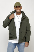 Оптом Куртка молодежная мужская весенняя с капюшоном цвета хаки 708Kh в Перми, фото 8